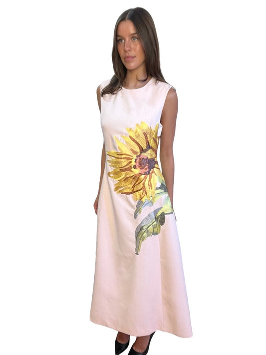 Leo Lin Baby Pink Sleeveless 'Cleo' Midi Dress. Size: 10