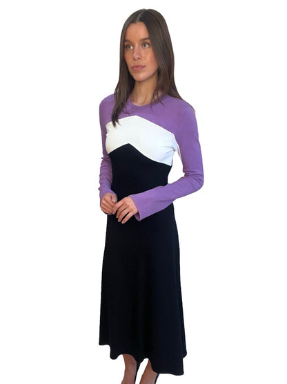 Bassike Purple / Black/White Long Sleeve Maxi Pannel Dress. Size: 0