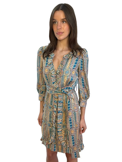 Marc By Marc Jacobs Multi-Colour Print Dress w/ Ruffle Neck Line. Size: 4