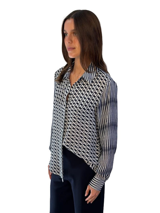 Reiss Navy / White Geometric Print Shirt. Size: 10