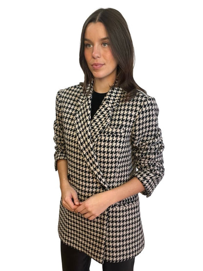 Anine Bing Black/Nude 'KAIA' Houndstooth Blazer. Size: S
