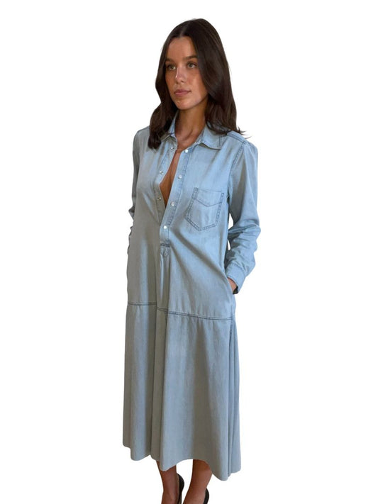 Flannel Blue Cotton Long Buttoned Dress. Size: 0