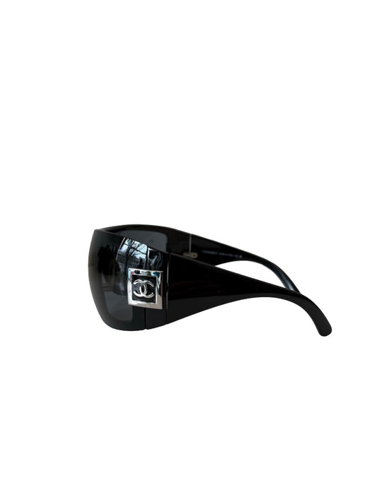 Chanel Black Vintage Wrap Around Ski Sunglasses.