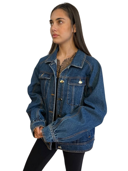 Aje Blue Denim Jacket w/ Gold Tone Buttons. Size: 12