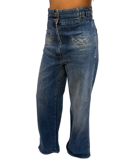 Scanlan Theodore Blue High Waisted Double Button Jeans. Size: 24