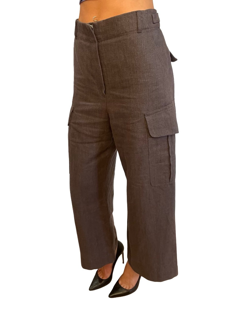 Scanlan Theodore Grey Linen Cargo Pants. Size: 8