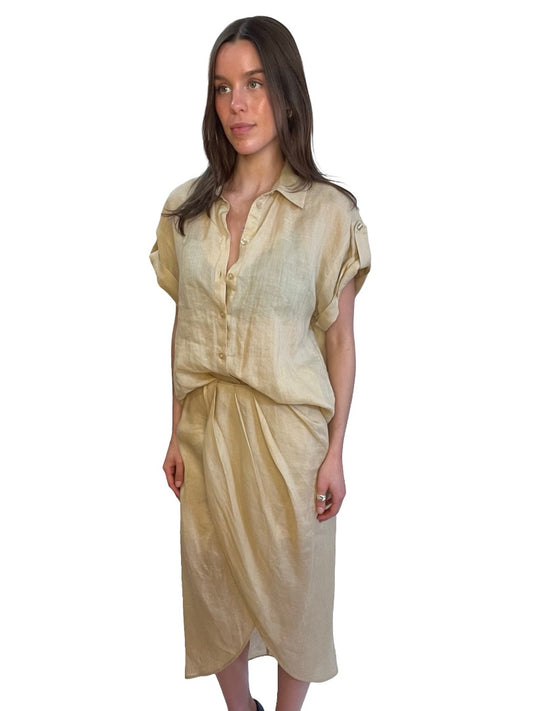 Twinset Beige 100% Ramie Shirt/Skirt Set. Size: S