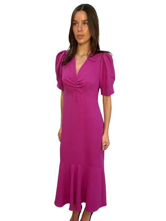 Me+Em Magenta Iris Crepe Midi Dress. Size: 12