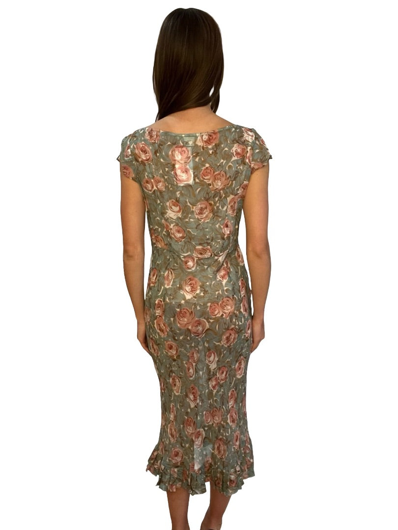 Collette Dinnigan Multi-Colour Floral Print Silk Pleat Hem Dress. Size: L