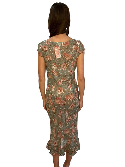 Collette Dinnigan Multi-Colour Floral Print Silk Pleat Hem Dress. Size: L