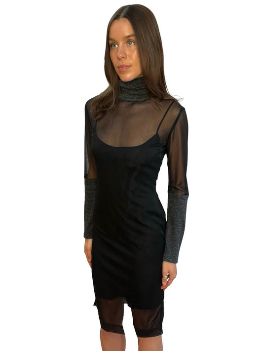 Avatar Black / Grey Mesh Dress w/ Turtle Neck. Size: 12