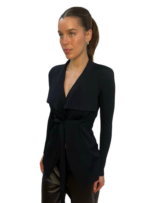 Scanlan Theodore Navy Crepe Knit Cardigan. Size: XS