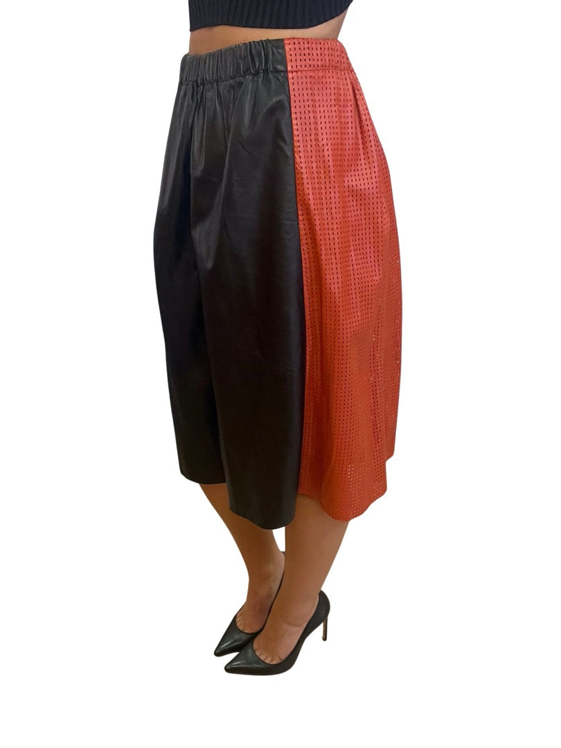 Proenza Schouler Black & Red Two Toned Laser Cutout Midi Skirt. Size: 4