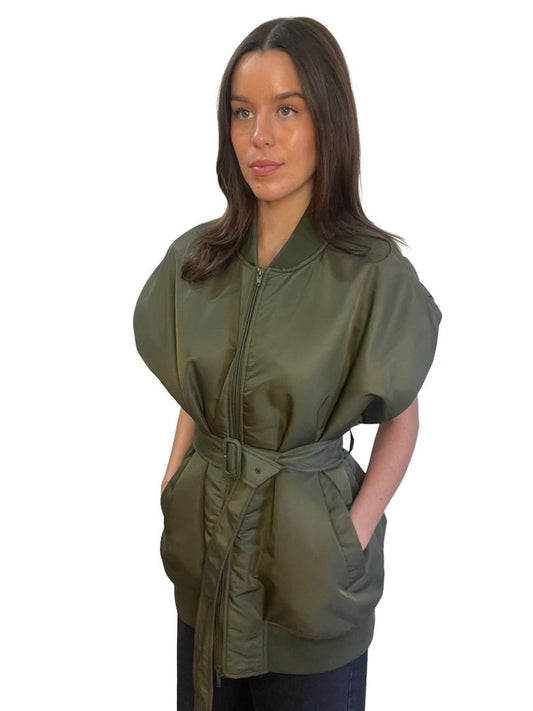 Camilla & Marc Dark Green Sleeveless Bomber W Waist Tie. Size: S/M