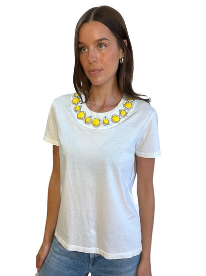 Prada White T-Shirt w/ Embellished Neck. Size: S/M
