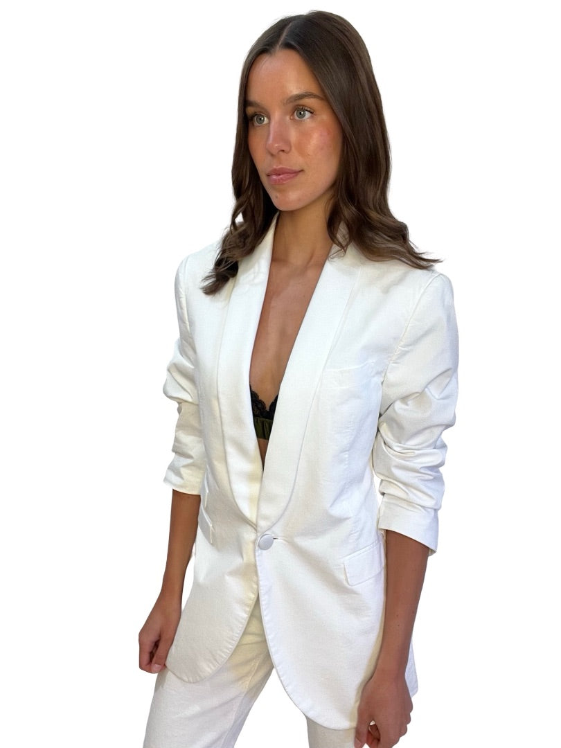 Neil Barrett White Cotton Blend Tuxedo Blazer. Size: 48