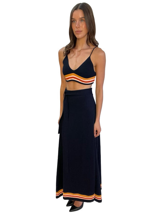 Scanlan Theodore Navy/Orange Bralette and Skirt Set. Size: M