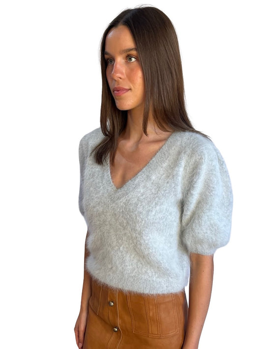 Antalya Grey V Neck Mohair Top. Size: M