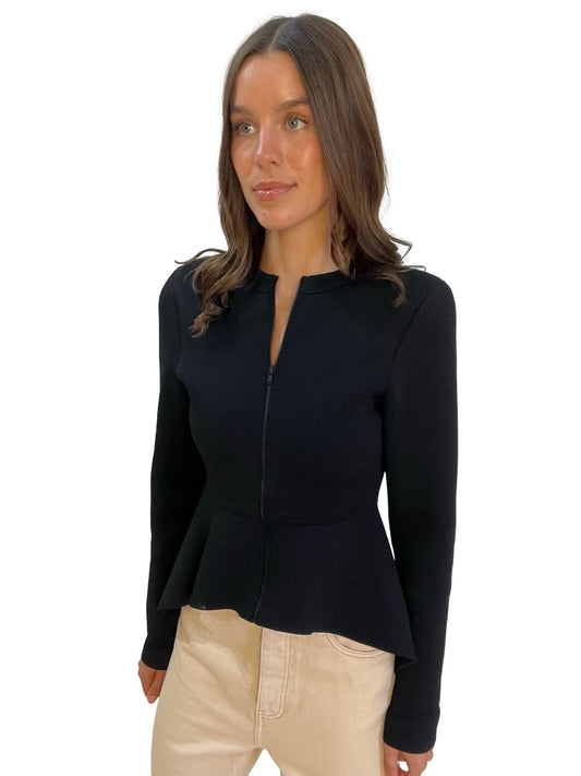 Scanlan Theodore Black Long Sleeve Crepe Knit Jacket. Size: Large