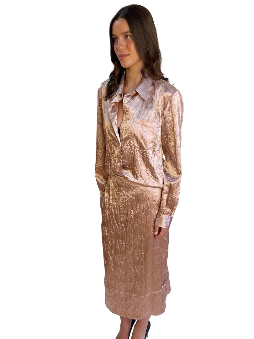 Acne Studios Pink Embossed Rose Oversized Blouse & Skirt Set. Size: 36 & 38