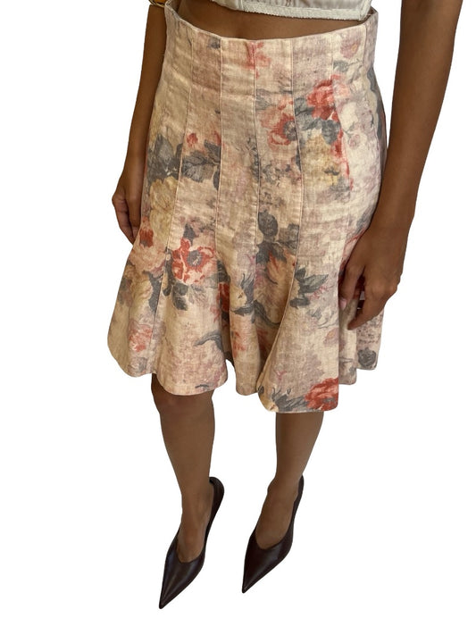 Zimmermann Multi-Colour Faded Floral Print Pleated Skirt. Size: 0