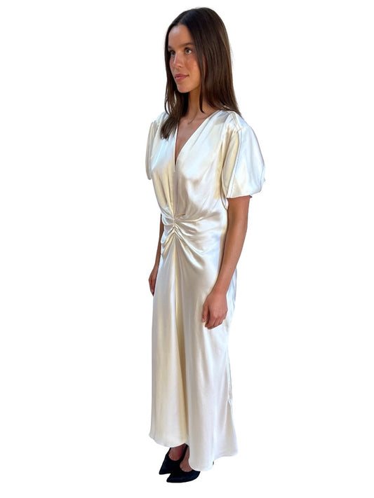 Victoria Beckham Cream Shine Satin Dress. Size: 12