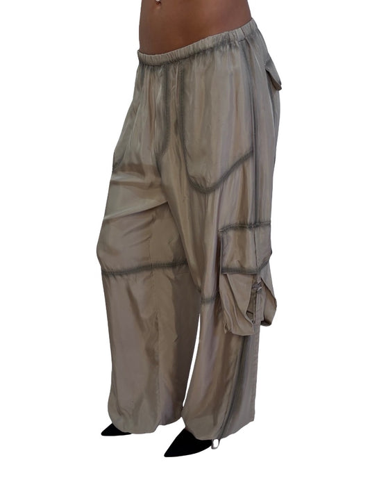 Acne Studios Taupe Pock Fluid Vis Cargo Trousers. Size: 36