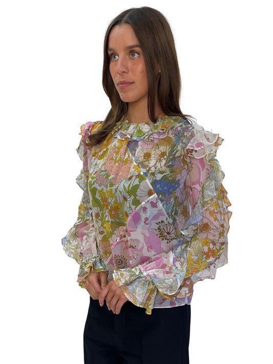 Zimmermann Green/Pink Floral Blouse. Size: 1