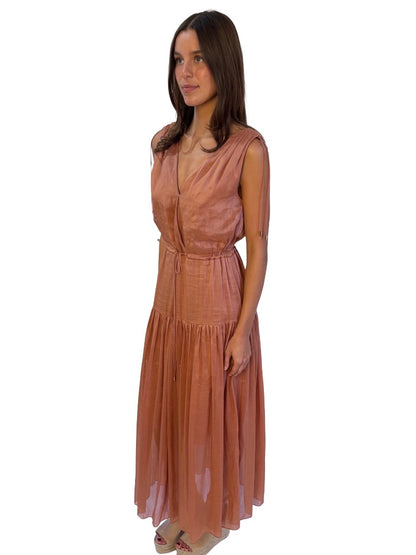 Ginger & Smart Blush Linen Maxi Dress. Size: 10