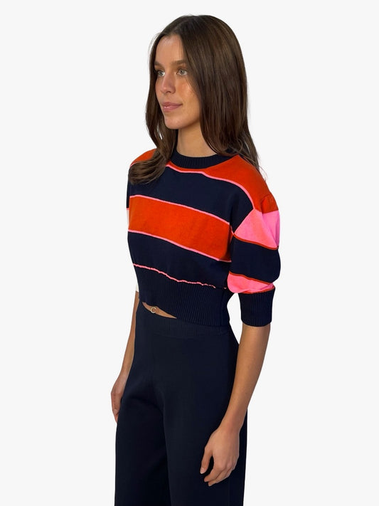 La Fetiche Navy / Red / Pink Luna Cropped Striped Sweater. Size: M