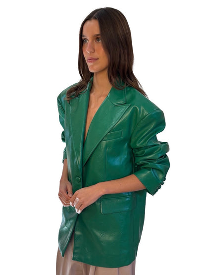 ROTATE Birger Christensen Green Faux Leather Embossed Blazer. Size: 8