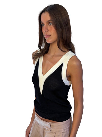 Reiss Cream/Black Two Tone Knit Singlet. Size: S