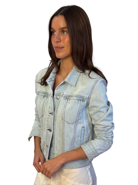 Acne Studios Blå Konst Blue Cropped Cotton Denim Jacket. Size: 40