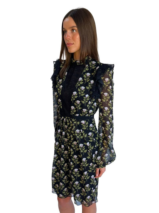 Giambattista Valli Black/Green Lace Floral Dress. Size: 44