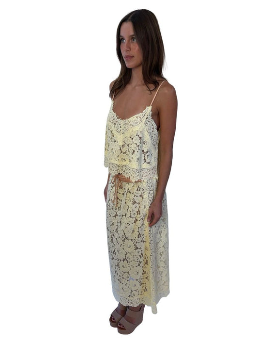 Flannel Yellow/Rose Gold Lace Cami/Skirt Set. Size: S/M