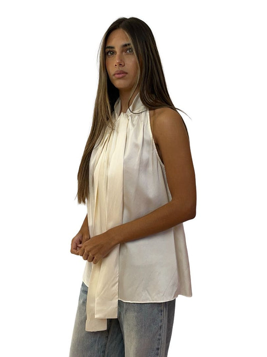 Husk White Silk Sleeveless Top w/ Neck Tie. Size: 8