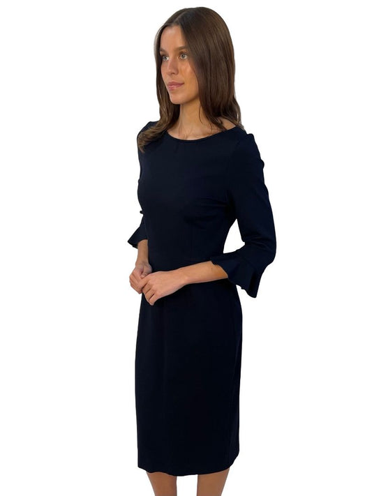 Goat Navy Scoop Neck Wool Dress. Size: 14