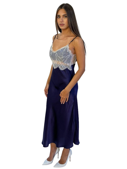 Lulu Jasmine Navy / White Silk Lace Dress. Size: M