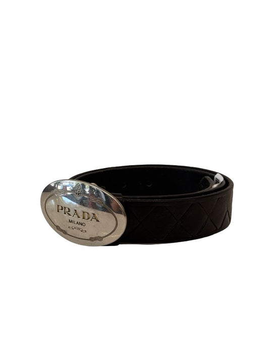 Prada Black Quilted Leather Logo Buckle Belt. Size: 8