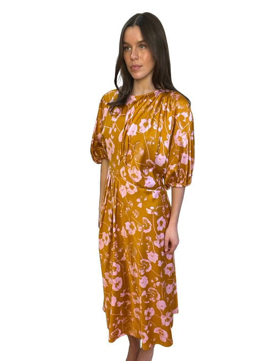 Stine Goya Orange / Pink Satin Print Dress. Size: M