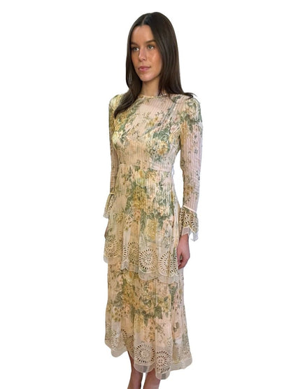 Zimmermann Yellow Pintuck Flounce Dress. Size: 1