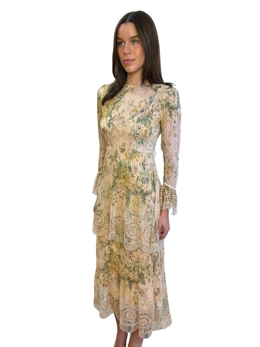 Zimmermann Yellow Pintuck Flounce Dress. Size: 1
