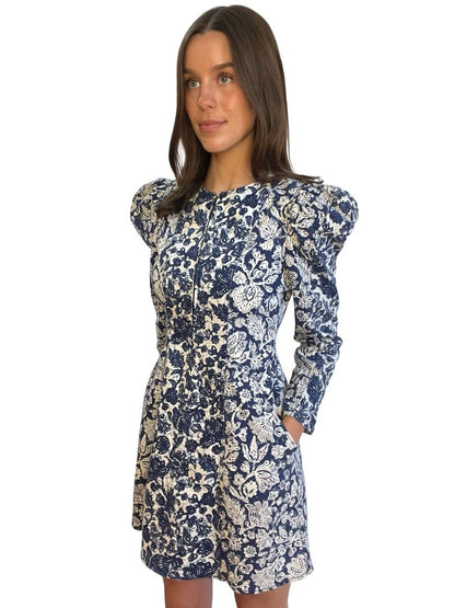 Ulla Johnson Blue Floral Cotton Puff Sleeve Dress. Size: 2