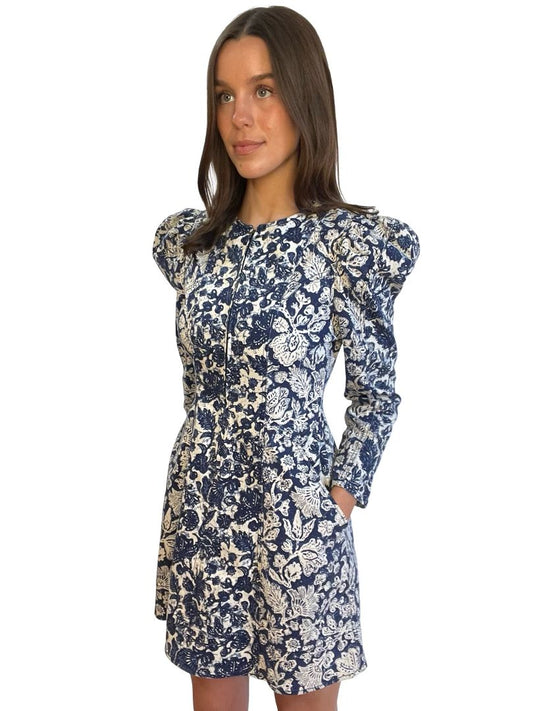 Ulla Johnson Blue Floral Cotton Puff Sleeve Dress. Size: 2