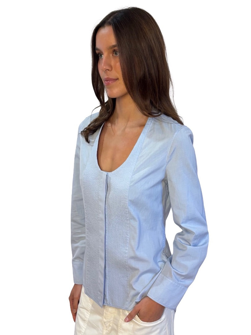 Balenciaga Light Blue Scoop Neck Shirt w/ Panel. Size: 40