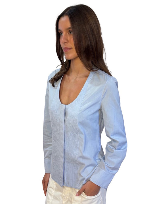 Balenciaga Light Blue Scoop Neck Shirt w/ Panel. Size: 40