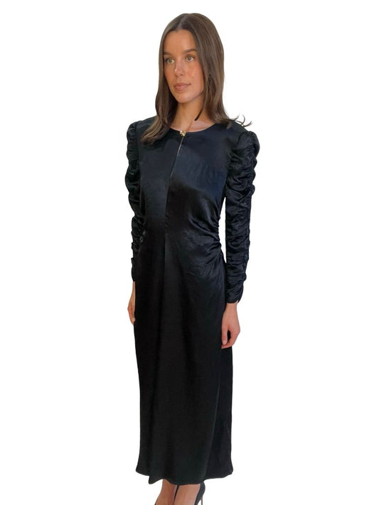 Husk Black Ruched Sleeve Dress. Size: 10