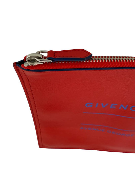 Givenchy Red / Blue 'AVENUE GEORGE V 75008 PARIS' Clutch Bag. Size: 19cm x 19cm