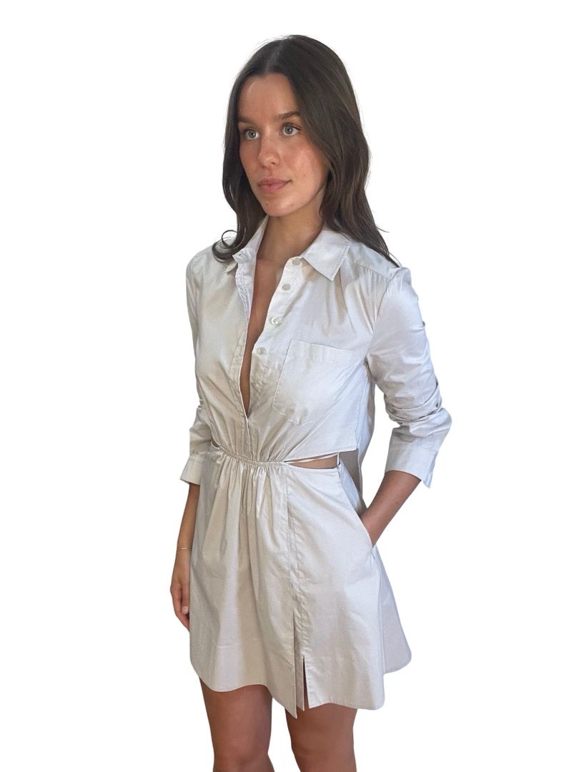 Jonathan SimKhai Beige Shirt Mini Dress w Cut Out. Size: 0