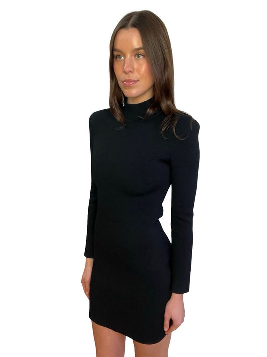 Scanlan Theodore Black Shoulder Pad Crepe Knit Dress. Size: XS